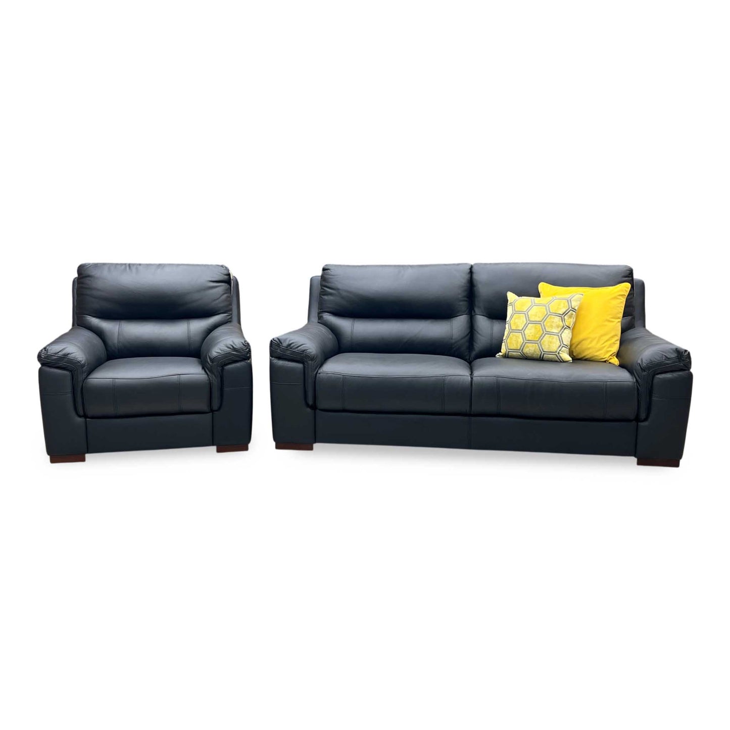 ‘Prenton’ Black Leather 3 Seater Sofa + Armchair Set