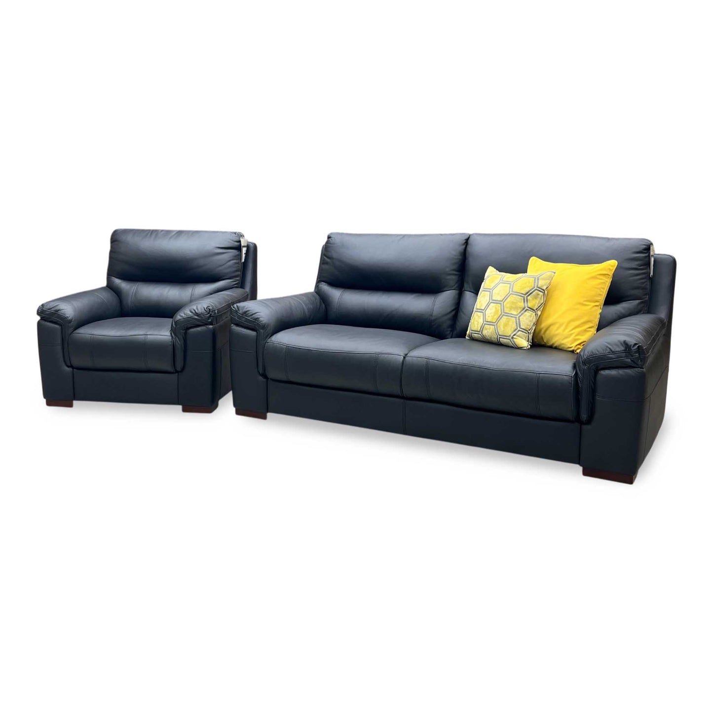 ‘Prenton’ Black Leather 3 Seater Sofa + Armchair Set