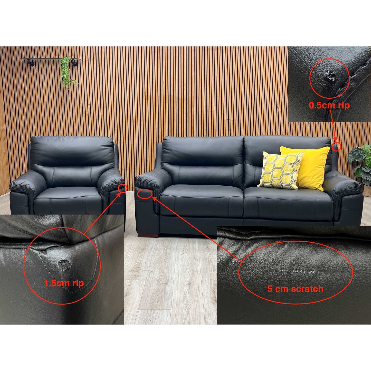 ‘Prenton’ Black Leather 3 Seater Sofa + Armchair Set