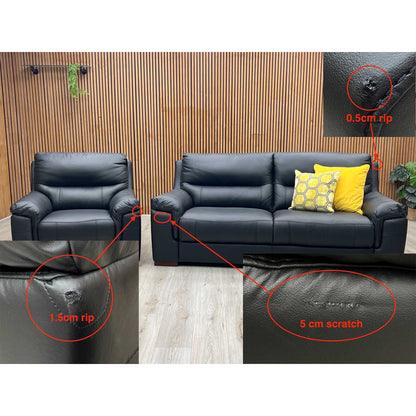 ‘Prenton’ Black Leather 3 Seater Sofa + Armchair Set