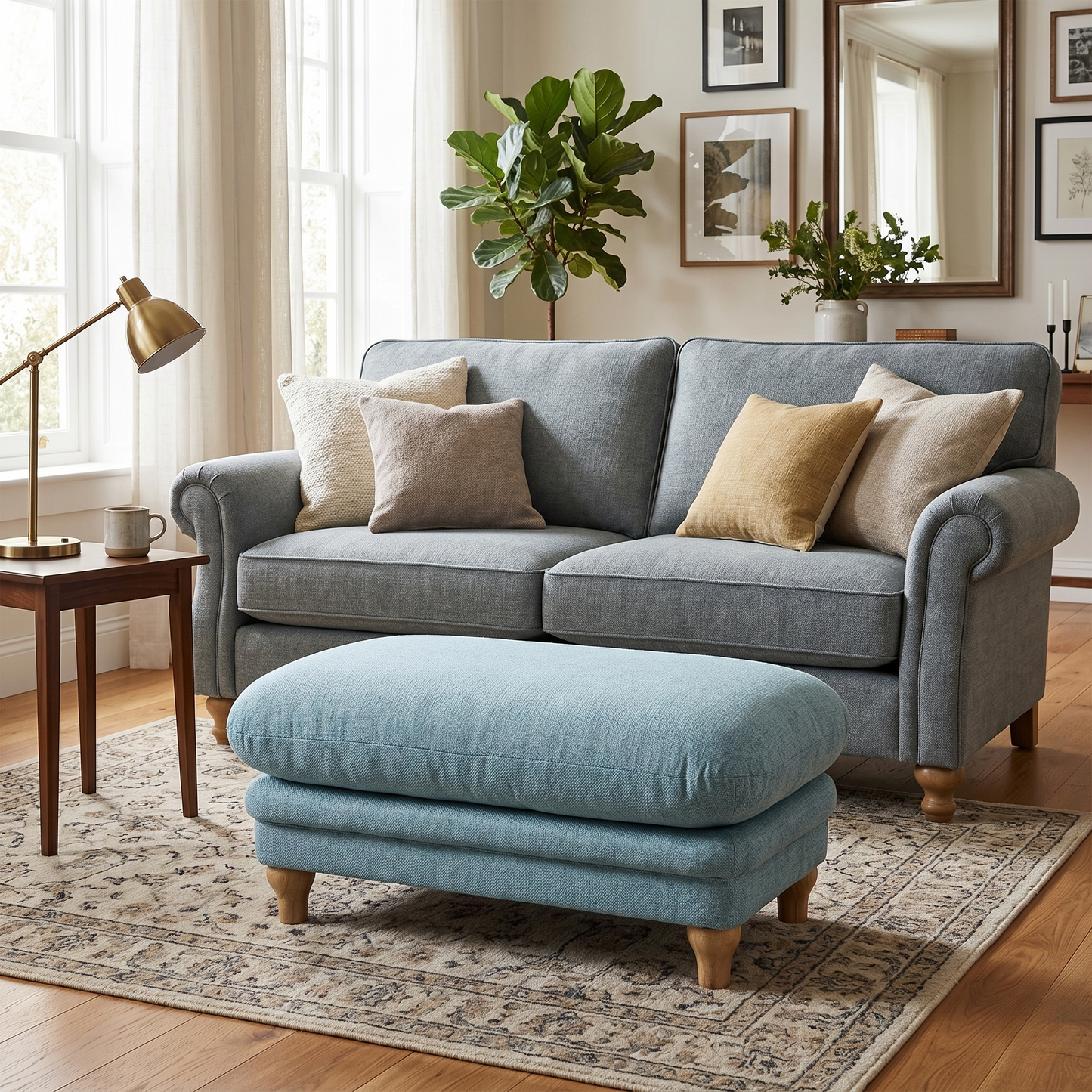 ‘Plumpton’ Duck Egg Blue Fabric Footstool
