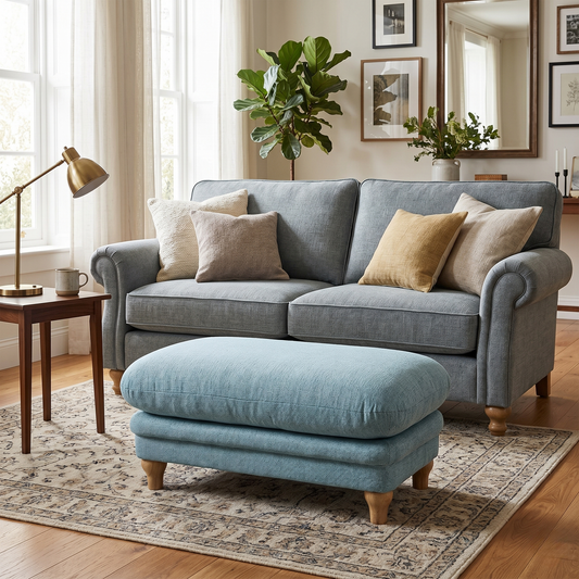 ‘Plumpton’ Duck Egg Blue Fabric Footstool