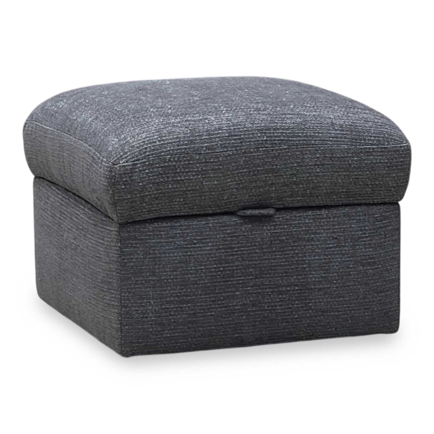Gray textured storage ottoman on a white background