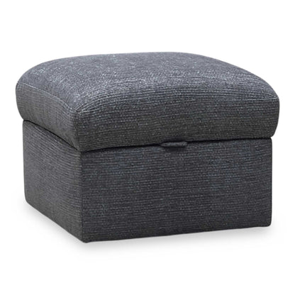 Gray textured storage ottoman on a white background