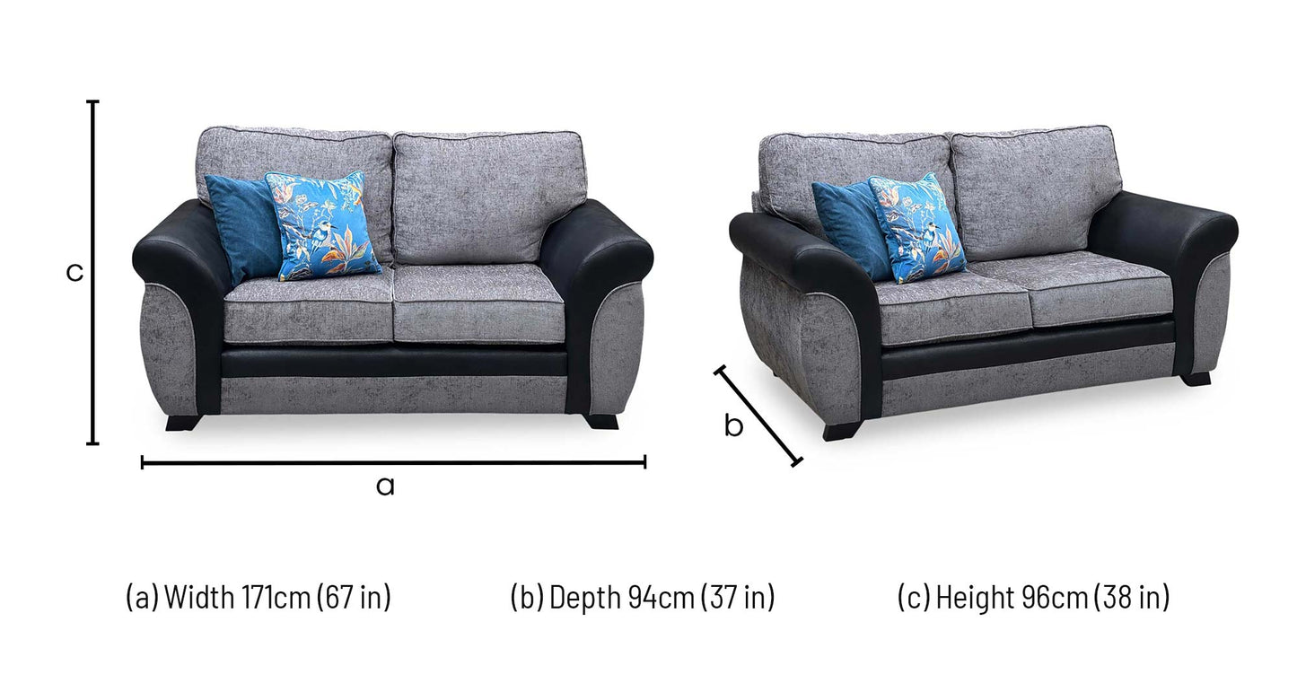 ‘Narva’ Standard Grey Fabric Faux Leather 2 Seater Sofa