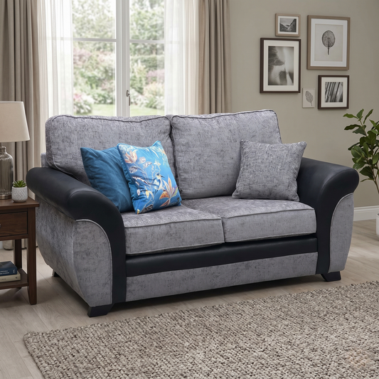 ‘Narva’ Standard Grey Fabric Faux Leather 2 Seater Sofa