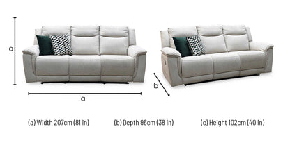 ‘Miro’ Natural Fabric 3 Seater Manual Fabric Recliner Sofa