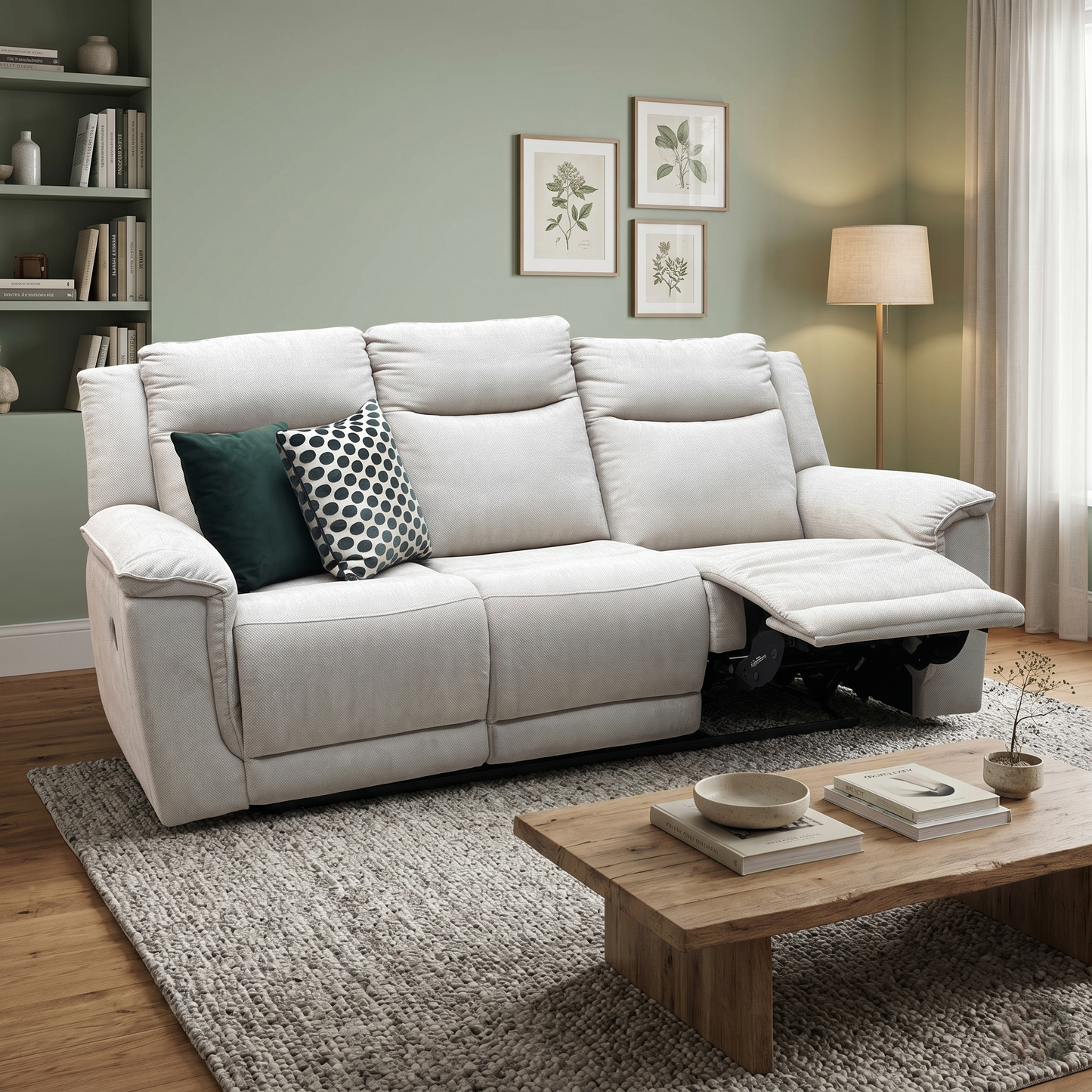 ‘Miro’ Natural Fabric 3 Seater Manual Fabric Recliner Sofa