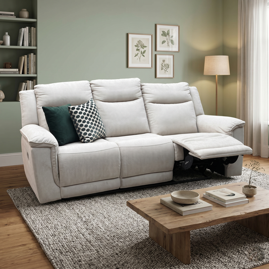 ‘Miro’ Natural Fabric 3 Seater Manual Fabric Recliner Sofa