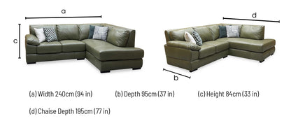 ‘Marlow’ Olive Green Italian Leather Right Hand Corner Chaise Sofa