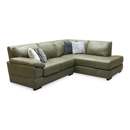‘Marlow’ Olive Green Italian Leather Right Hand Corner Chaise Sofa