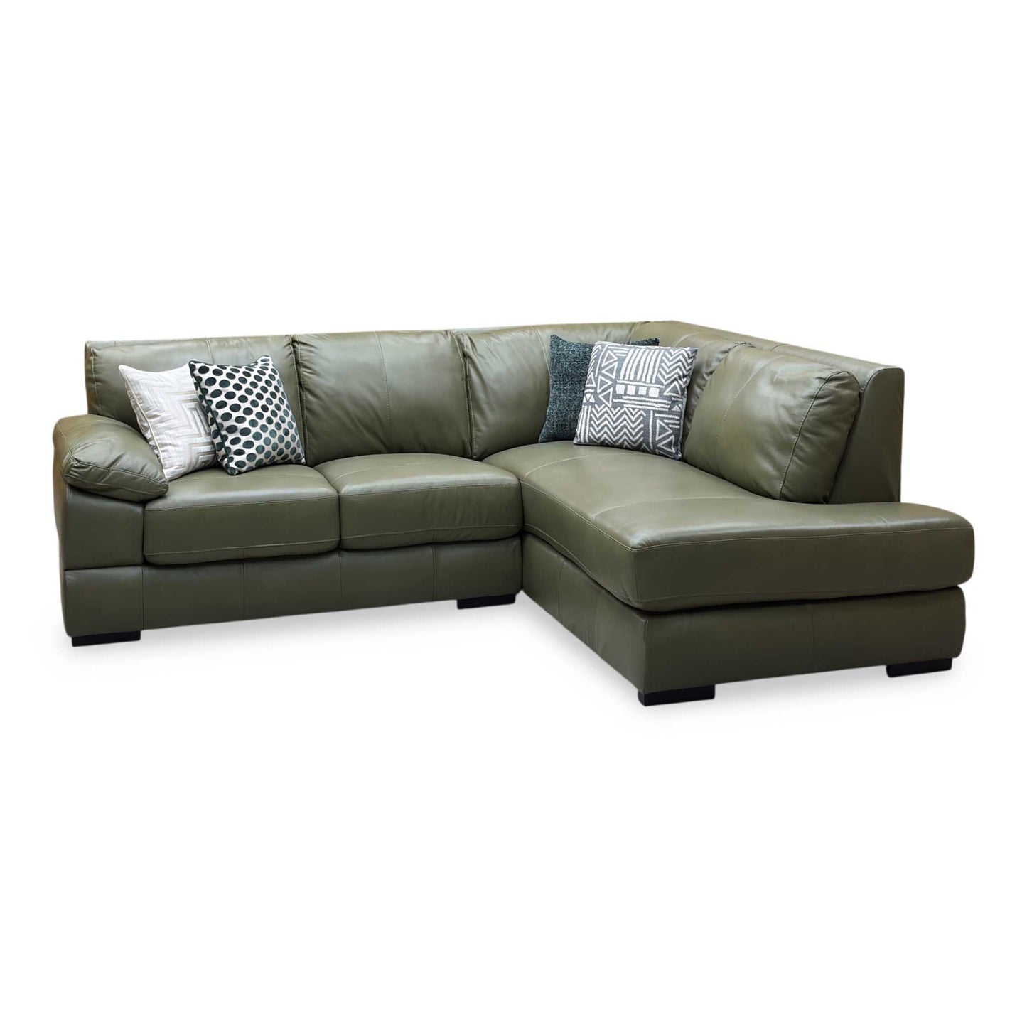 ‘Marlow’ Olive Green Italian Leather Right Hand Corner Chaise Sofa