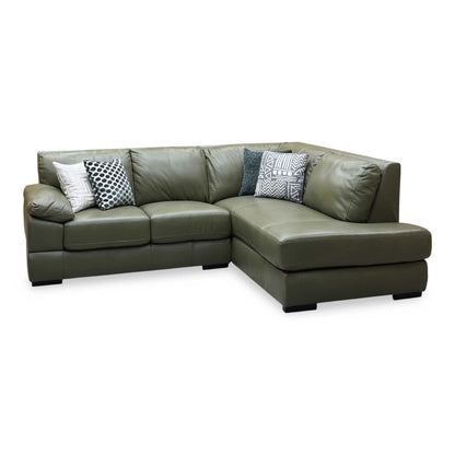 ‘Marlow’ Olive Green Italian Leather Right Hand Corner Chaise Sofa