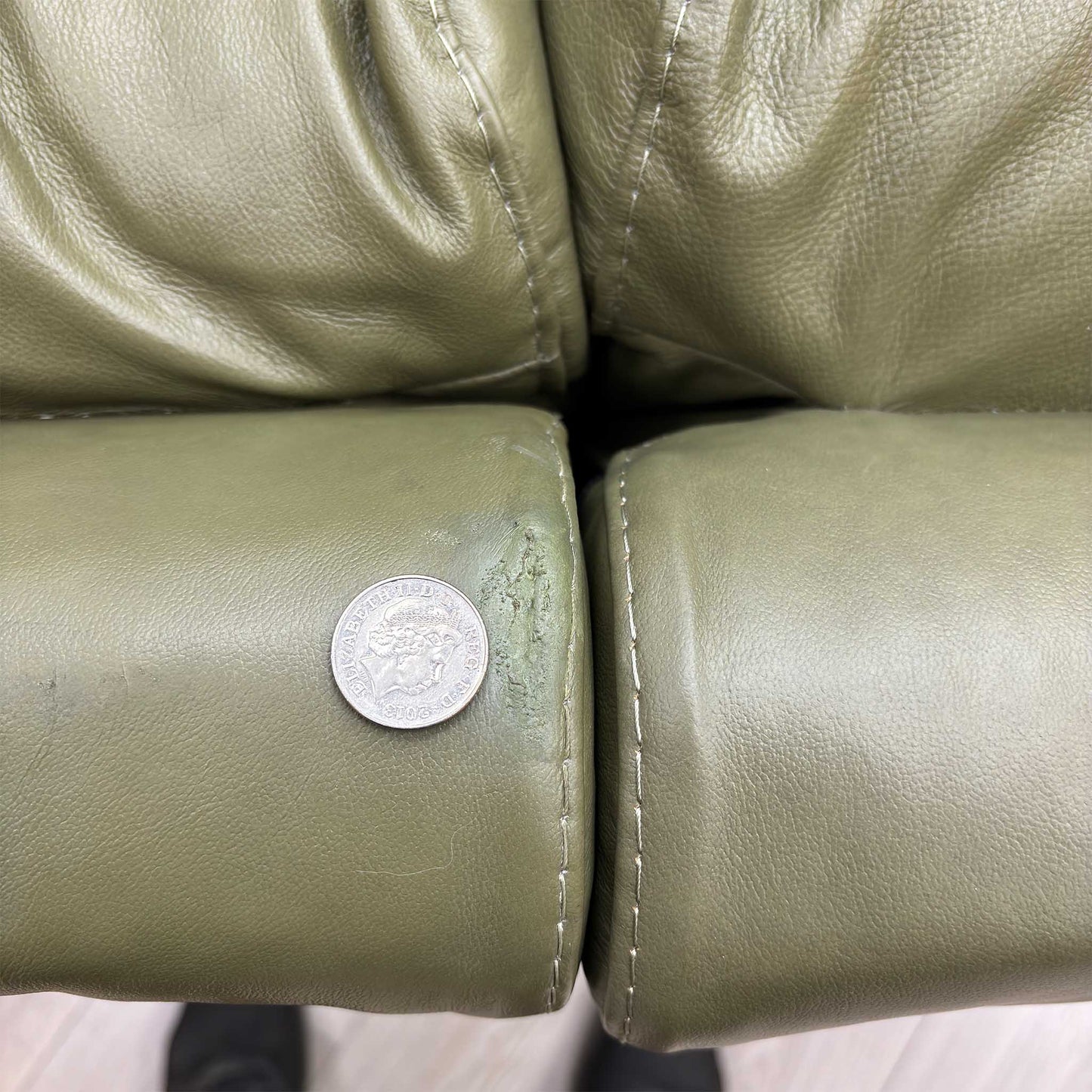 ‘Marlow’ Olive Green Italian Leather Right Hand Corner Chaise Sofa