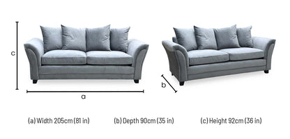 ‘Leila’ Grey Fabric 3 Seater Sofa