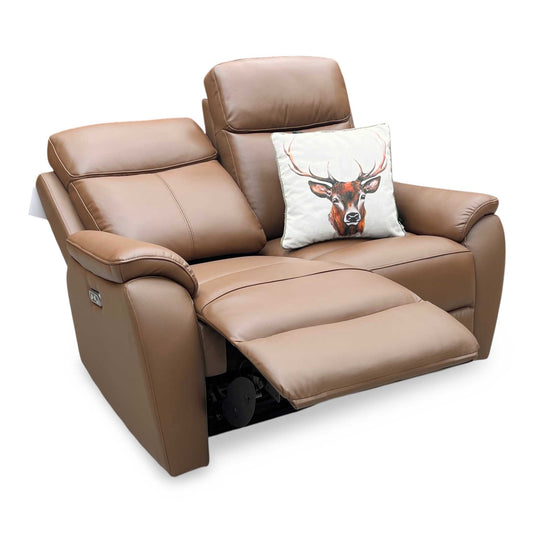 ‘Kingsmere’ Tan Brown Leather 2 Seater Power Recliner Sofa