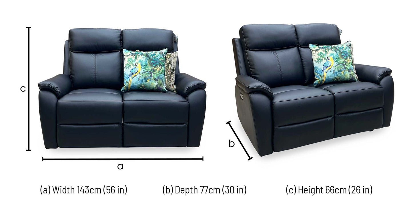 ‘Kingsmere’ Black Leather 2 Seater Power Recliner Sofa