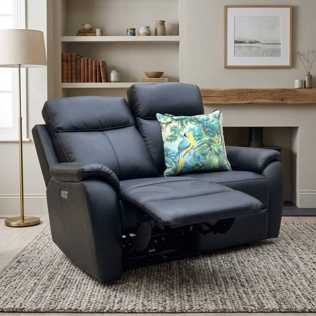 ‘Kingsmere’ Black Leather 2 Seater Power Recliner Sofa