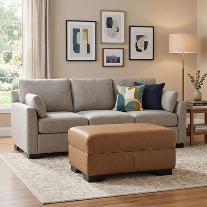 ‘Hampshire’ Brown Italian Leather Footstool