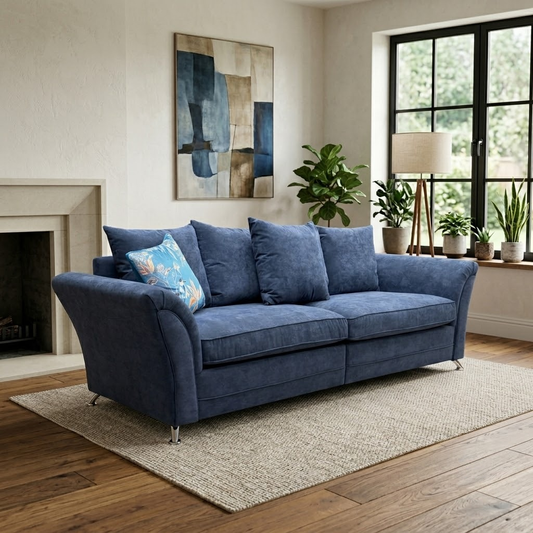 'Dury' Blue Fabric 4 Seater Split Frame Sofa