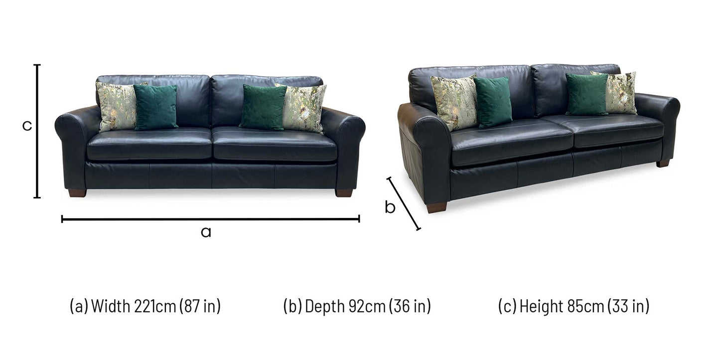 ‘Bailey’ Black Leather 4 Seater Sofa
