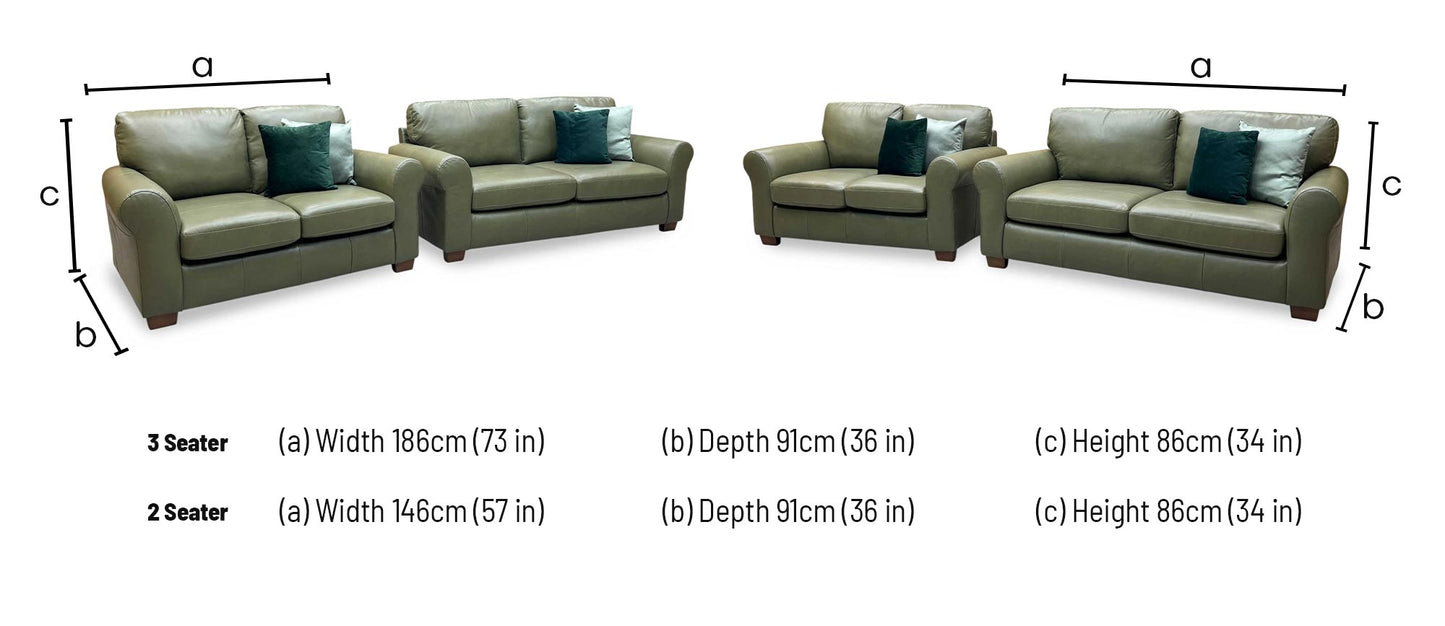 ‘Bailey’ Olive Green Italian Leather 3 + 2 Seater Sofa Set