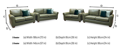 ‘Bailey’ Olive Green Italian Leather 3 + 2 Seater Sofa Set