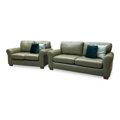 ‘Bailey’ Olive Green Italian Leather 3 + 2 Seater Sofa Set