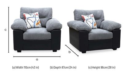 'Armstrong’ Grey Jumbo Cord Fabric Armchair