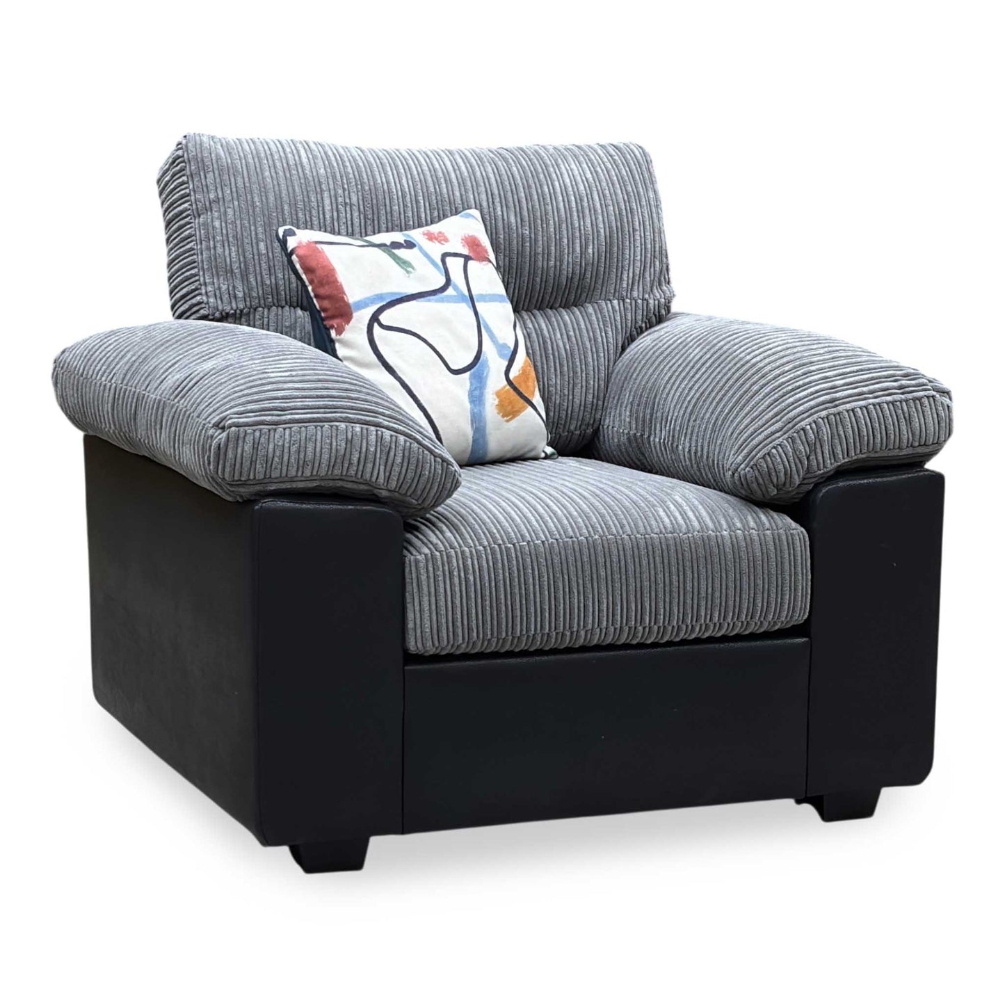 'Armstrong’ Grey Jumbo Cord Fabric Armchair