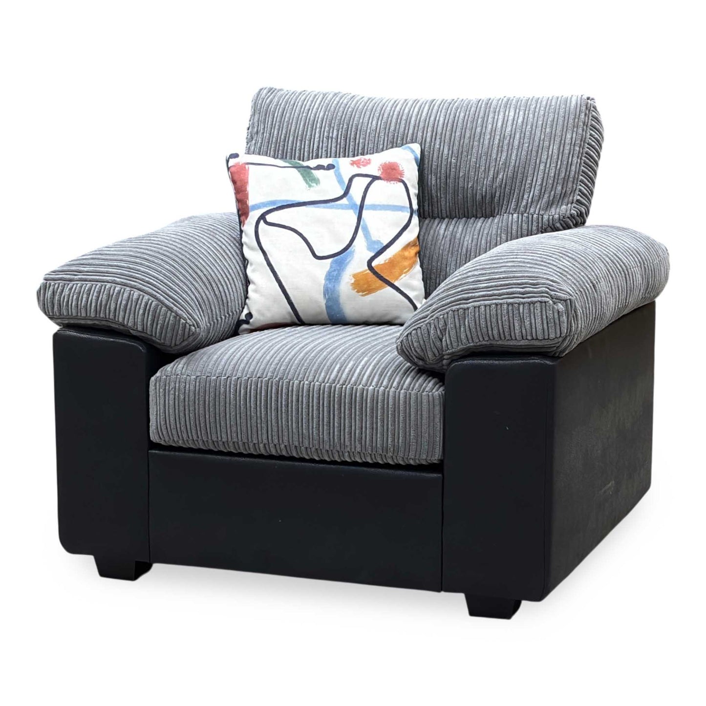 'Armstrong’ Grey Jumbo Cord Fabric Armchair