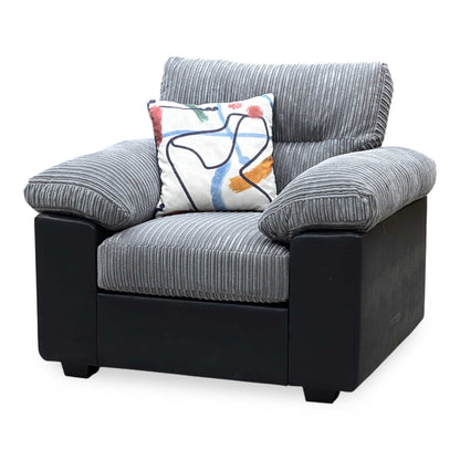 'Armstrong’ Grey Jumbo Cord Fabric Armchair