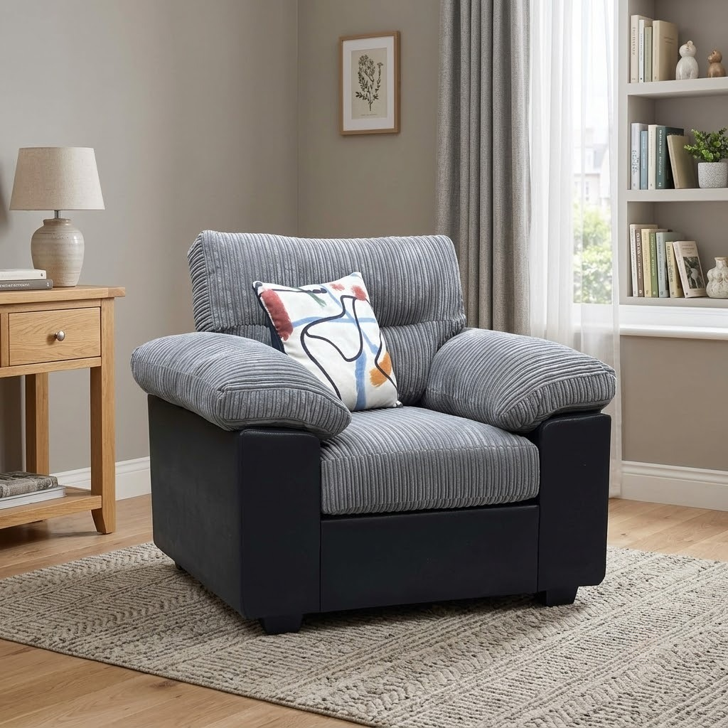 'Armstrong’ Grey Jumbo Cord Fabric Armchair