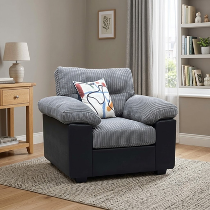 'Armstrong’ Grey Jumbo Cord Fabric Armchair