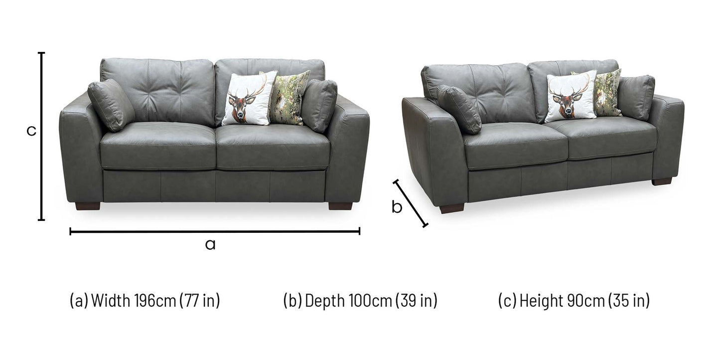 ‘Arden’ Denver Grey Italian Leather 3 Seater Sofa