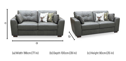 ‘Arden’ Denver Grey Italian Leather 3 Seater Sofa