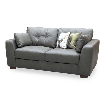 ‘Arden’ Denver Grey Italian Leather 3 Seater Sofa
