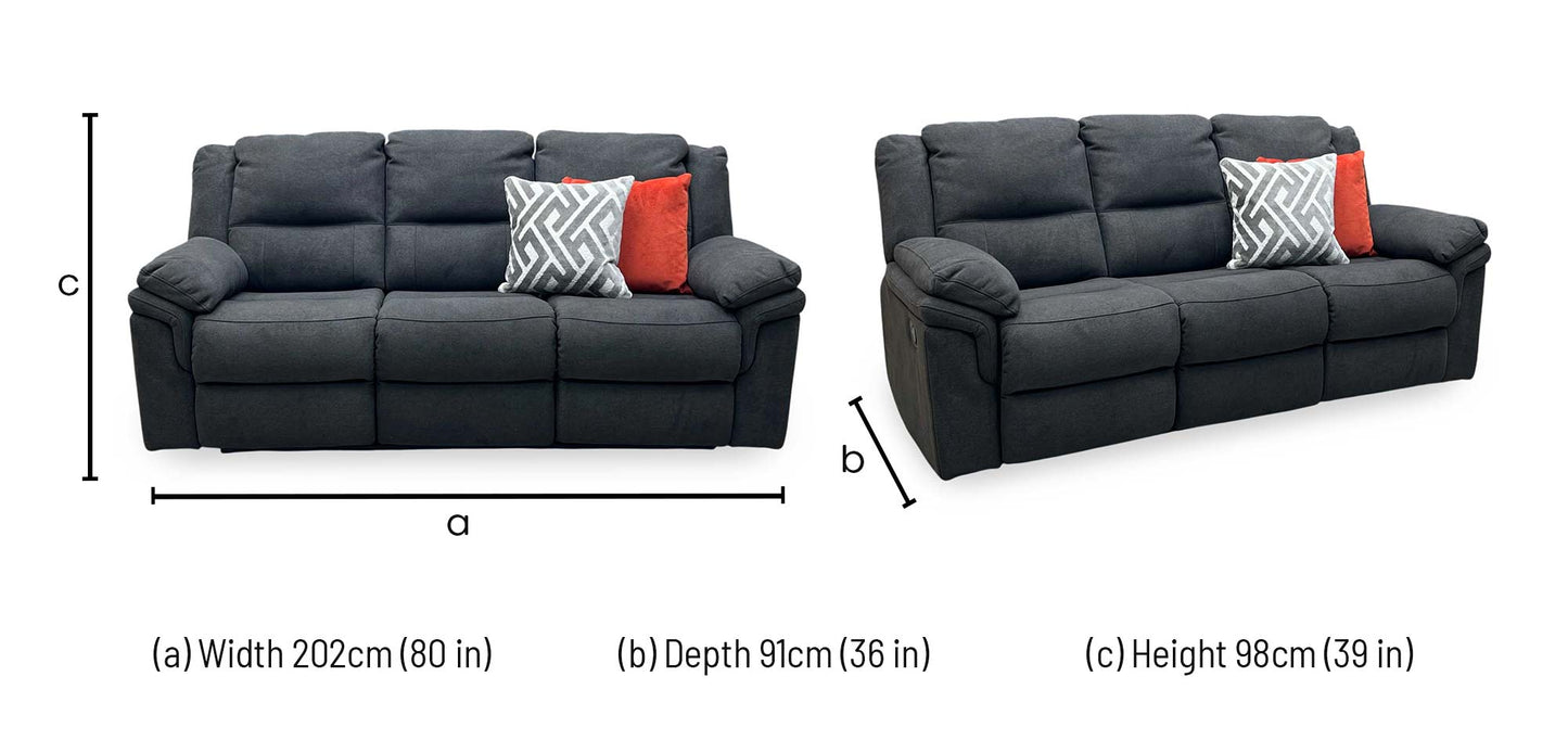 'Albion’ Grey Chenille 3 Seater High Back Manual Recliner Sofa