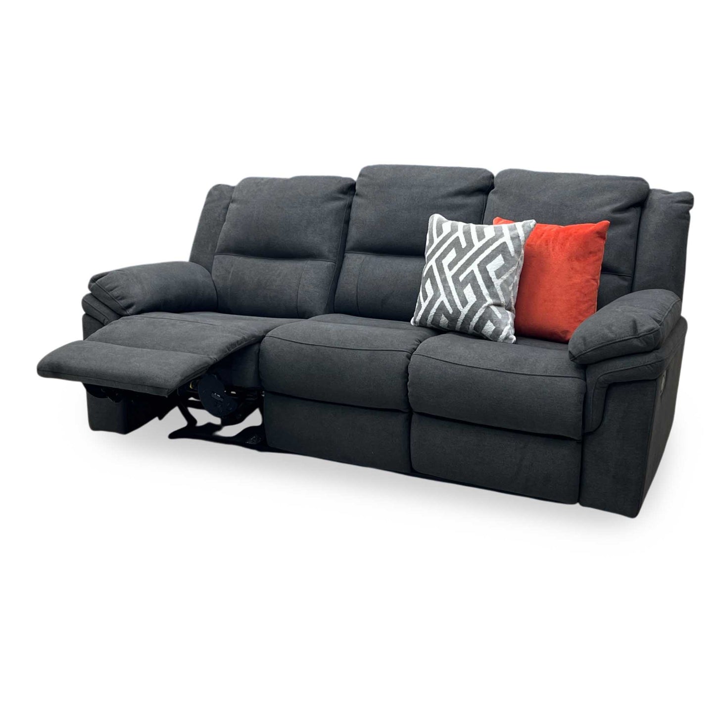 'Albion’ Grey Chenille 3 Seater High Back Manual Recliner Sofa