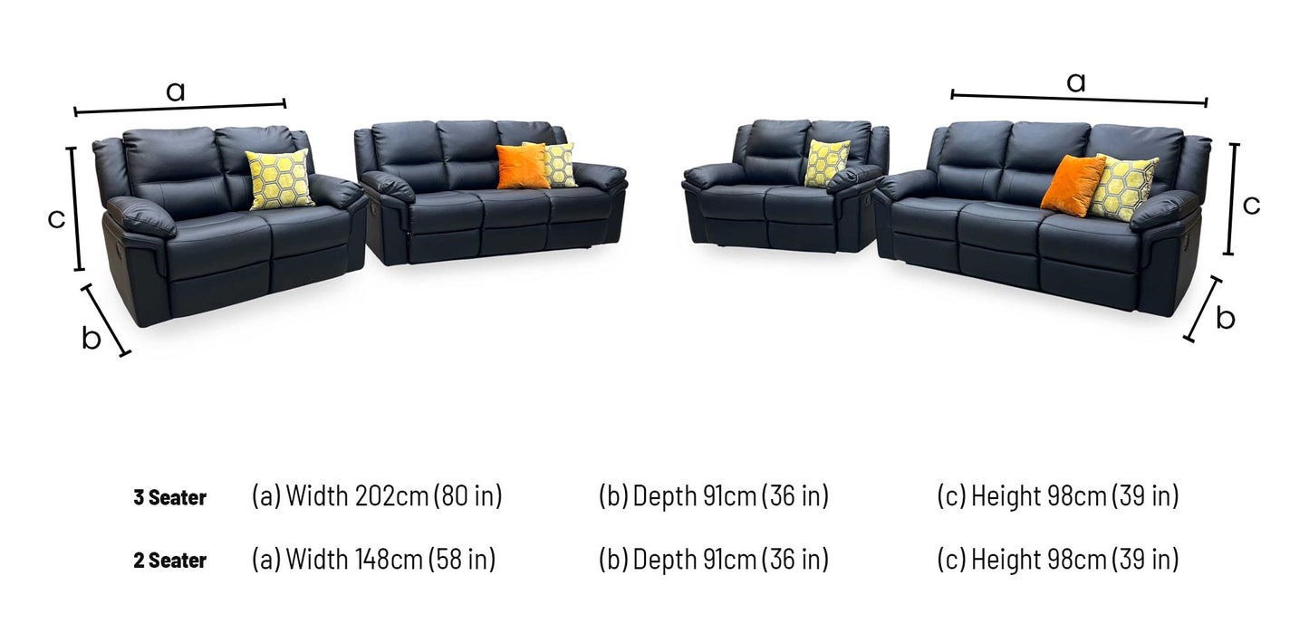 ‘Albion’ Luxury Black Faux Leather 3 + 2 Seater High Back Manual Recliner Sofa Set