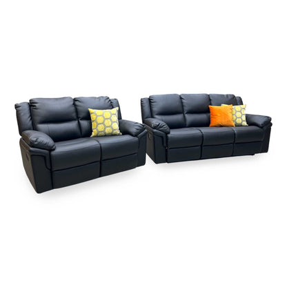 ‘Albion’ Luxury Black Faux Leather 3 + 2 Seater High Back Manual Recliner Sofa Set