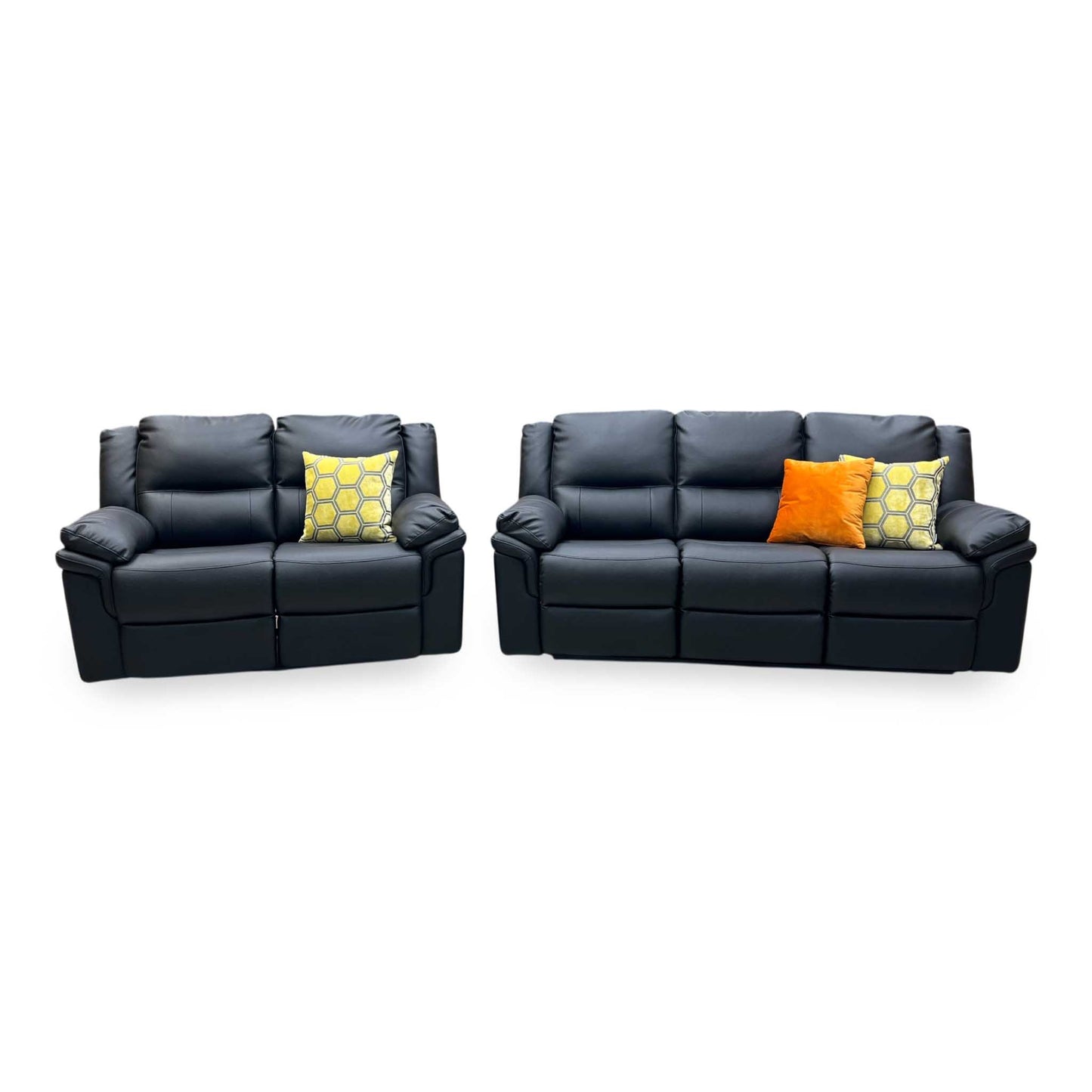 ‘Albion’ Luxury Black Faux Leather 3 + 2 Seater High Back Manual Recliner Sofa Set