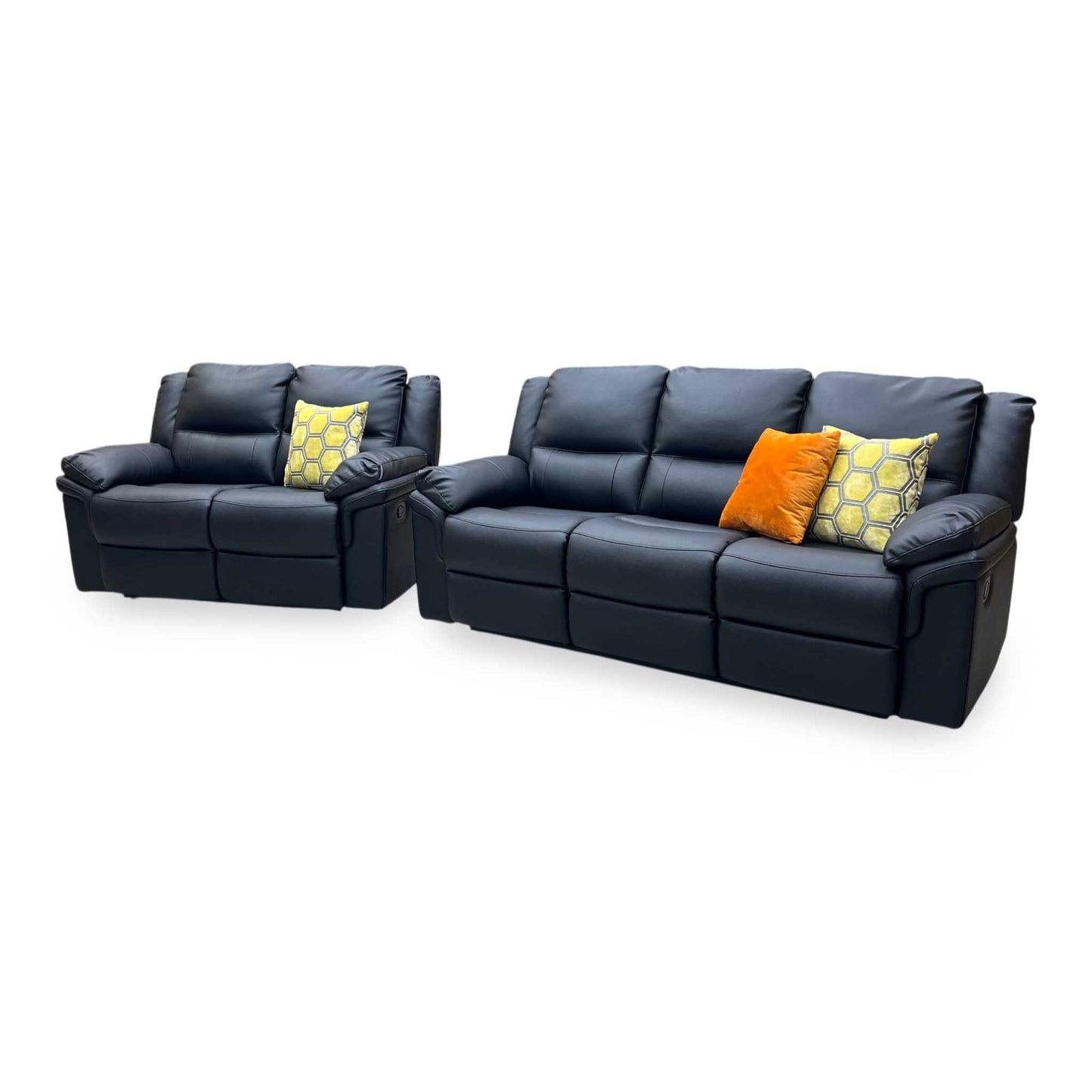‘Albion’ Luxury Black Faux Leather 3 + 2 Seater High Back Manual Recliner Sofa Set