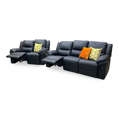 ‘Albion’ Luxury Black Faux Leather 3 + 2 Seater High Back Manual Recliner Sofa Set