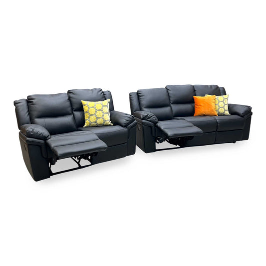 ‘Albion’ Luxury Black Faux Leather 3 + 2 Seater High Back Manual Recliner Sofa Set