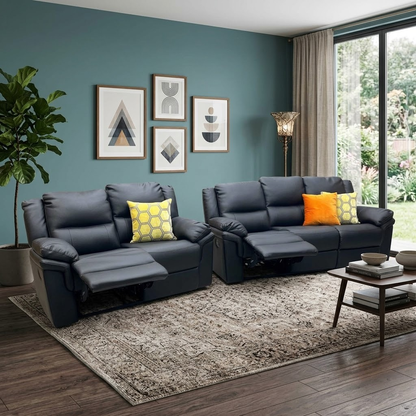 ‘Albion’ Luxury Black Faux Leather 3 + 2 Seater High Back Manual Recliner Sofa Set