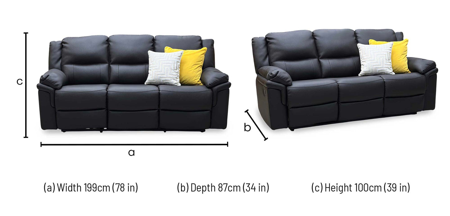 ‘Albion’ Black Faux Leather 3 Seater Manual Recliner Sofa