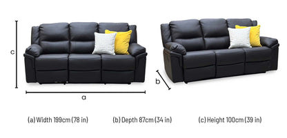 ‘Albion’ Black Faux Leather 3 Seater Manual Recliner Sofa