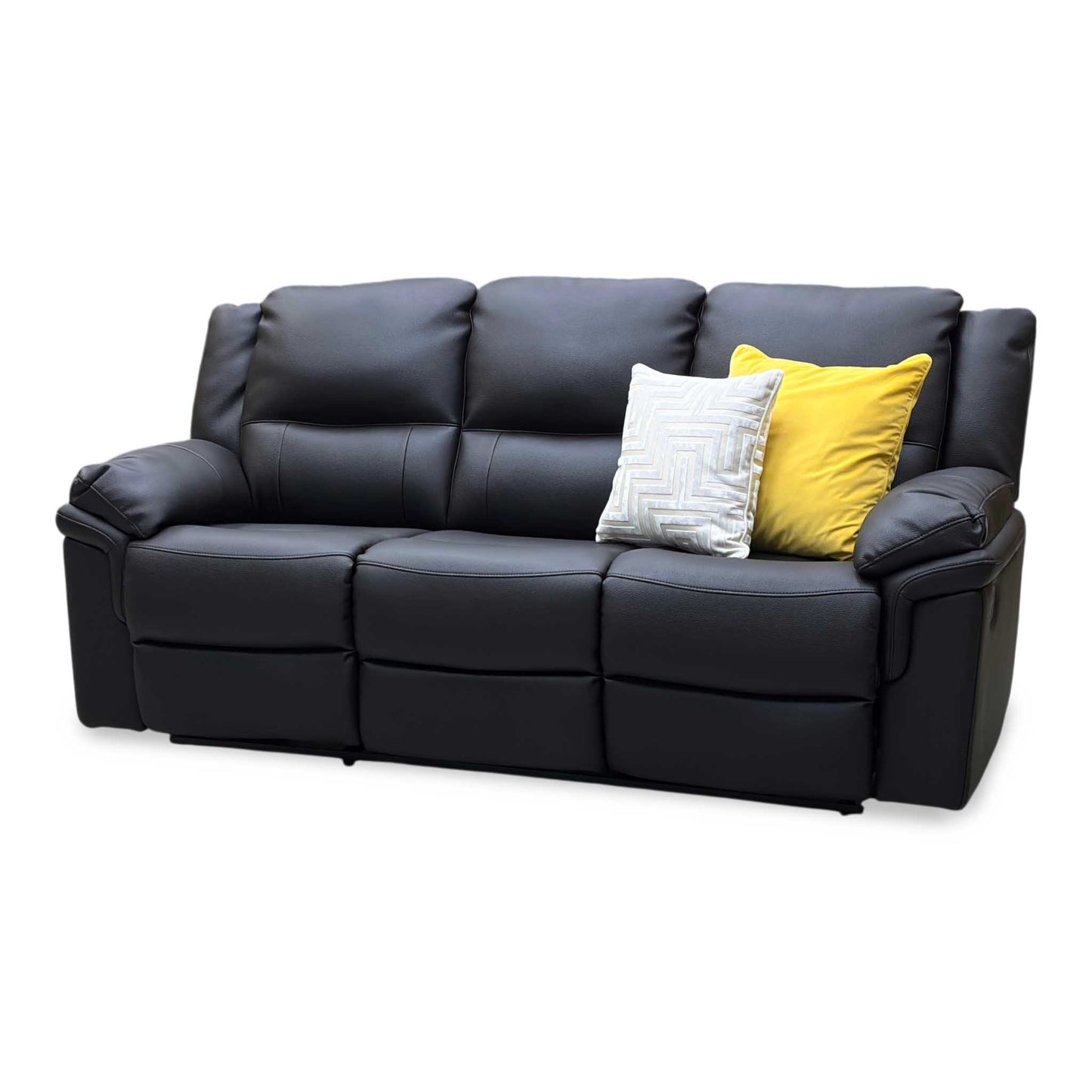 ‘Albion’ Black Faux Leather 3 Seater Manual Recliner Sofa