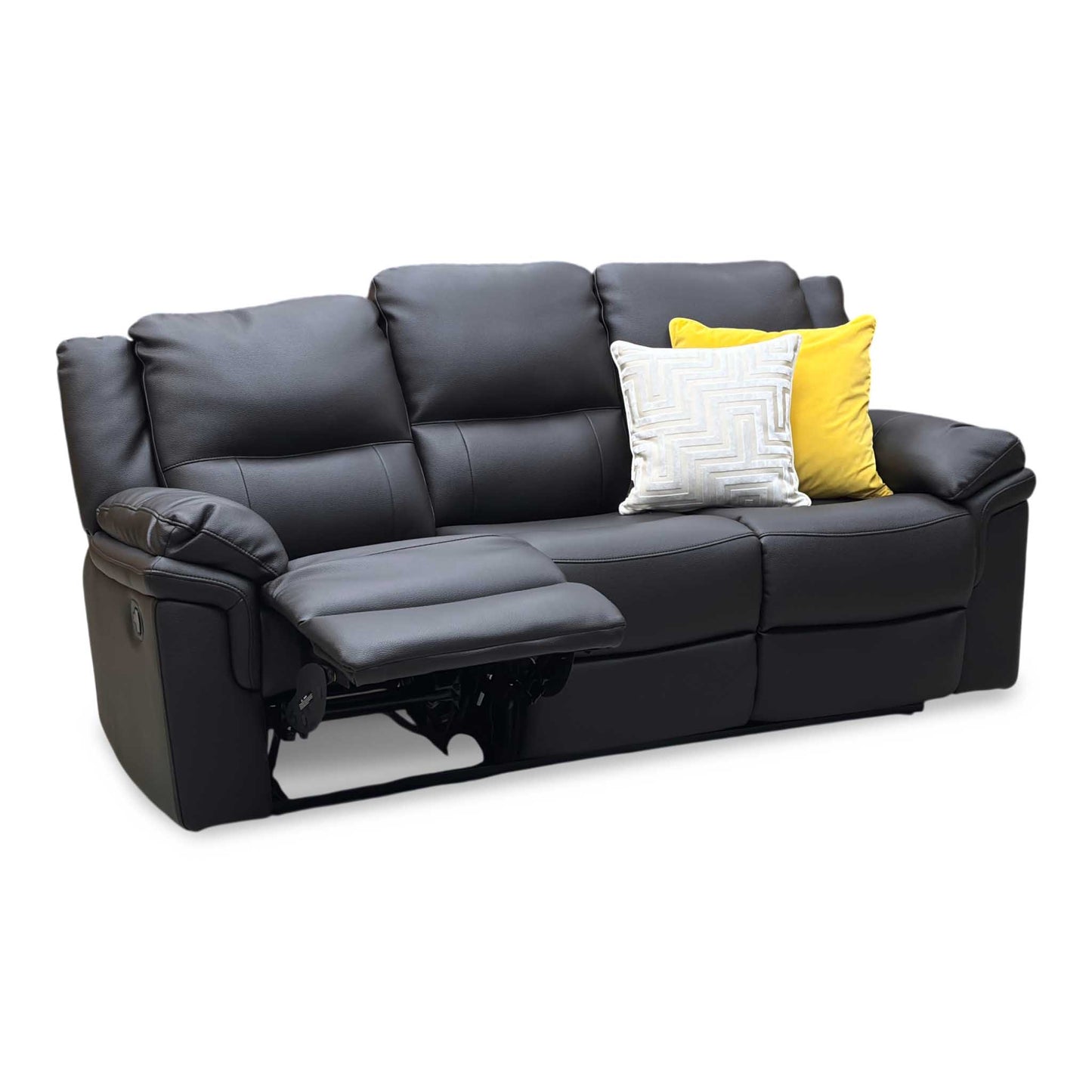 ‘Albion’ Black Faux Leather 3 Seater Manual Recliner Sofa